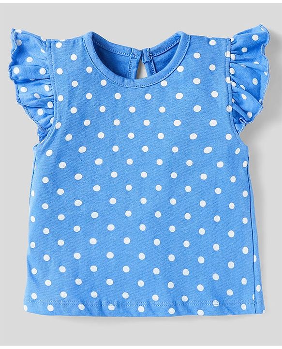 Babyhug Cotton Knit Frill Sleeves T-Shirts With Floral & Polka Dot Print Pack Of 3 - Red & Blue
