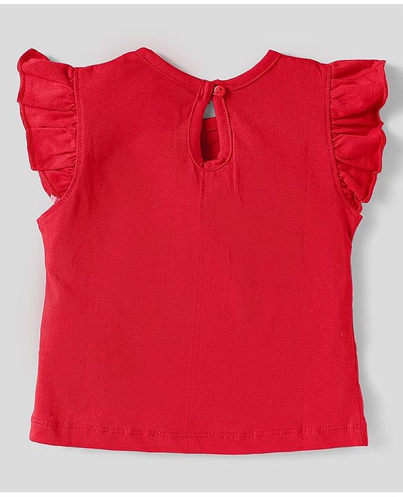 Babyhug Cotton Knit Frill Sleeves T-Shirts With Floral & Polka Dot Print Pack Of 3 - Red & Blue