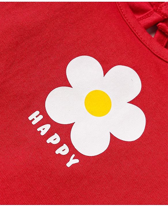 Babyhug Cotton Knit Frill Sleeves T-Shirts With Floral & Polka Dot Print Pack Of 3 - Red & Blue