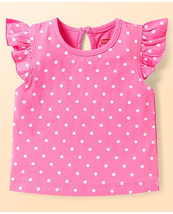 Babyhug Cotton Knit Frill Sleeves T-Shirts With Polka Dot & Sea Life Print Pack Of 3 - Pink & Purple