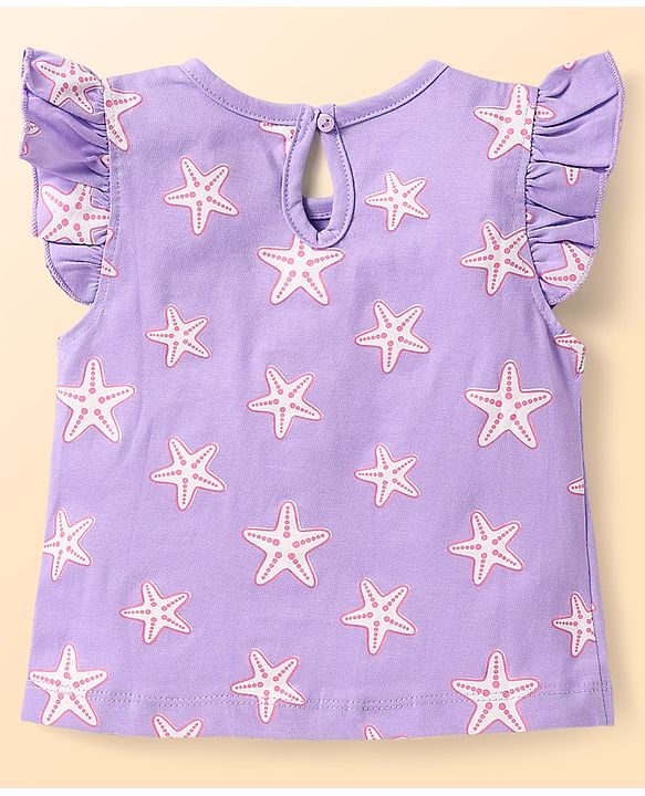 Babyhug Cotton Knit Frill Sleeves T-Shirts With Polka Dot & Sea Life Print Pack Of 3 - Pink & Purple