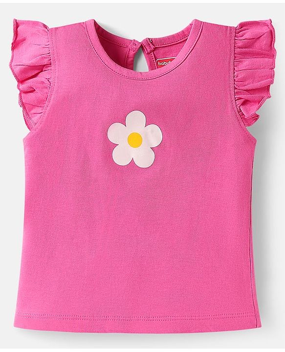 Babyhug Cotton Knit Frill Sleeves T-Shirts with Polka Dots & Floral Print Pack of 3 - Orange & Pink