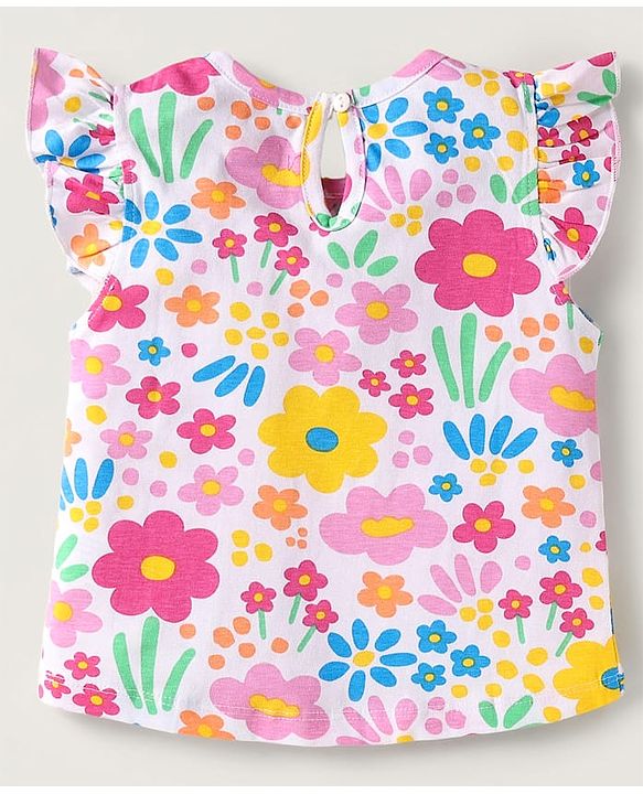 Babyhug Cotton Knit Frill Sleeves T-Shirts with Polka Dots & Floral Print Pack of 3 - Orange & Pink