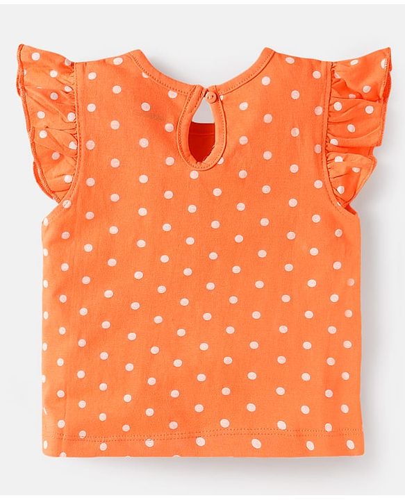 Babyhug Cotton Knit Frill Sleeves T-Shirts with Polka Dots & Floral Print Pack of 3 - Orange & Pink