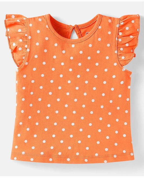 Babyhug Cotton Knit Frill Sleeves T-Shirts with Polka Dots & Floral Print Pack of 3 - Orange & Pink