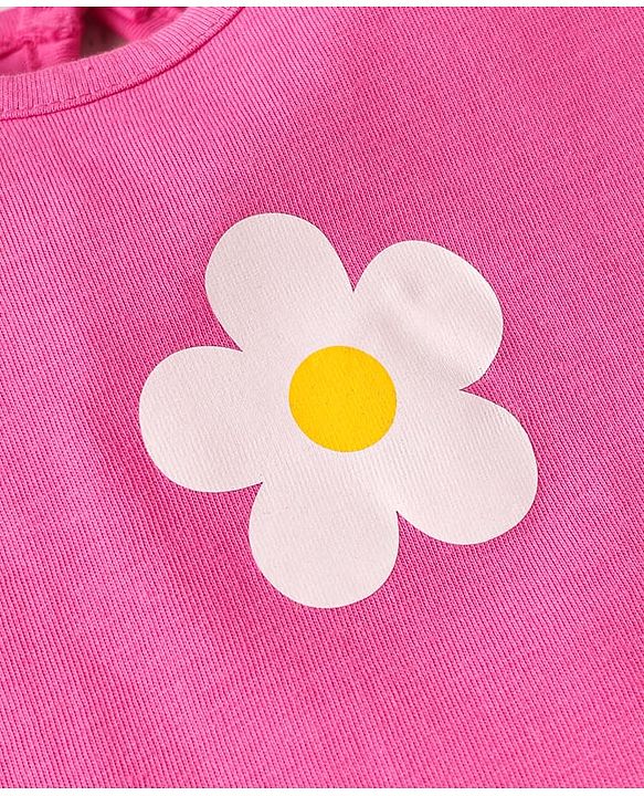Babyhug Cotton Knit Frill Sleeves T-Shirts with Polka Dots & Floral Print Pack of 3 - Orange & Pink