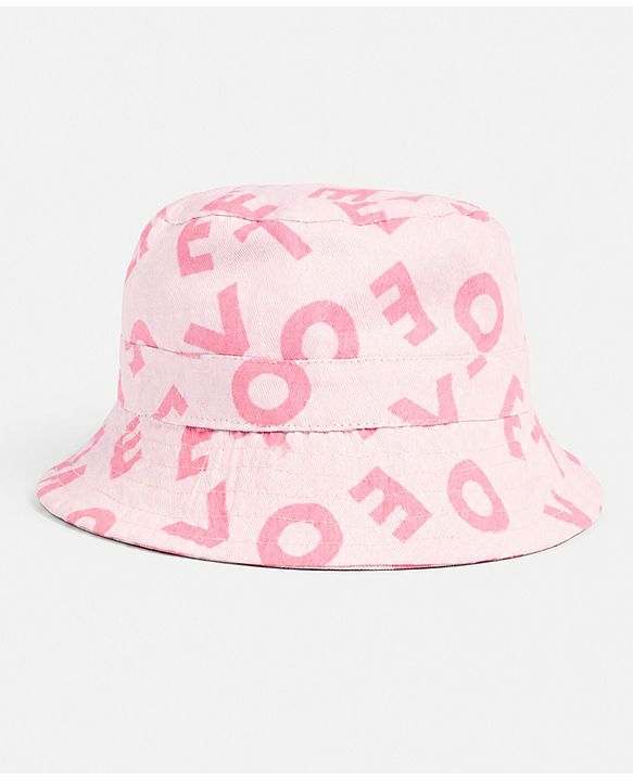 Babyhug 100% Cotton Woven Two Layer Bucket Hat Alphabet Print Pink- Diameter 16 cm
