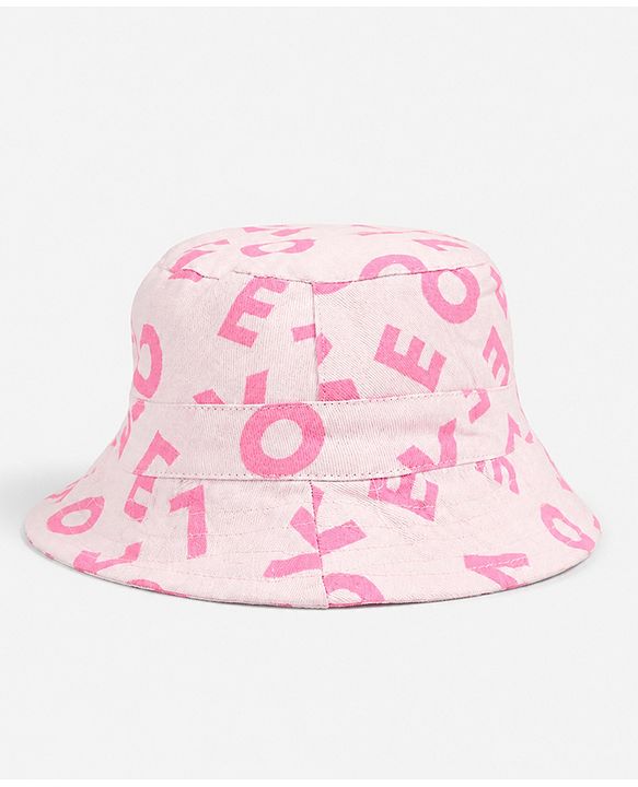Babyhug 100% Cotton Woven Two Layer Bucket Hat Alphabet Print Pink- Diameter 16 cm