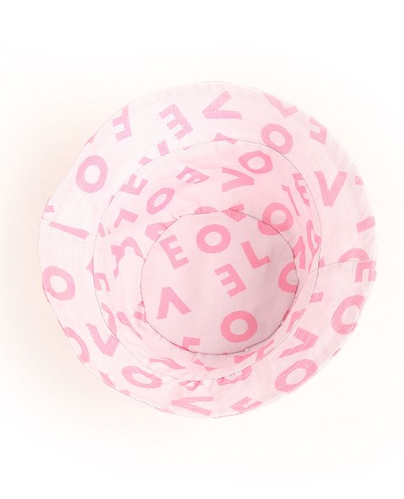 Babyhug 100% Cotton Woven Two Layer Bucket Hat Alphabet Print Pink- Diameter 16 cm