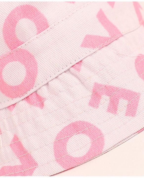 Babyhug 100% Cotton Woven Two Layer Bucket Hat Alphabet Print Pink- Diameter 16 cm