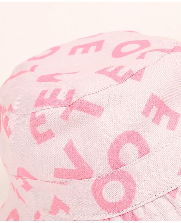 Babyhug 100% Cotton Woven Two Layer Bucket Hat Alphabet Print Pink- Diameter 16 cm