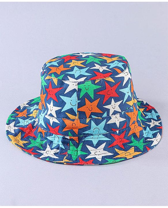 Babyhug 100% Cotton Woven Two Layer Bucket Hat Star Print Navy- Diameter 17 cm
