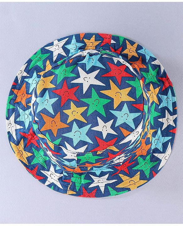 Babyhug 100% Cotton Woven Two Layer Bucket Hat Star Print Navy- Diameter 17 cm