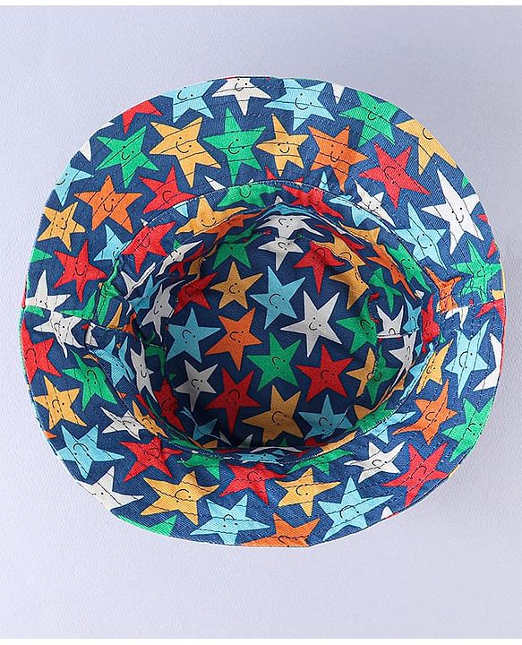 Babyhug 100% Cotton Woven Two Layer Bucket Hat Star Print Navy- Diameter 17 cm