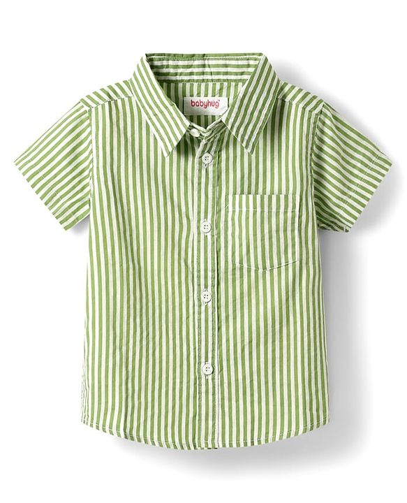 Babyhug Cotton Woven Half Sleeves Shirts and Shorts Set with Stripes - Light Green