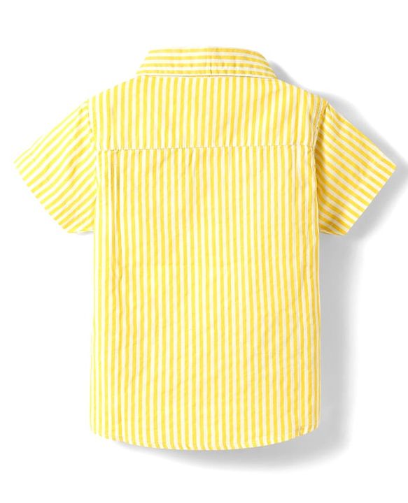 Babyhug Cotton Woven Half Sleeves Striped Shirt & Denim Shorts Set - Yellow & Blue