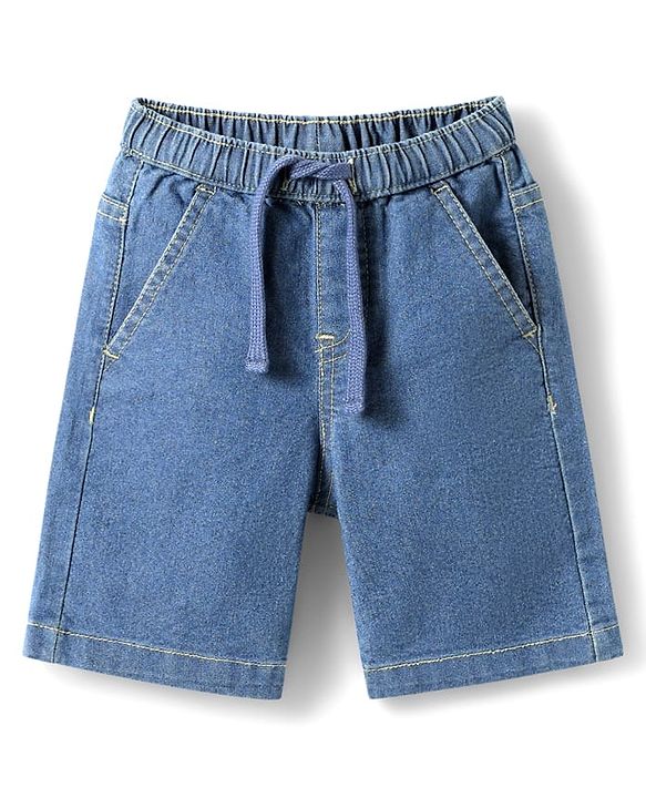 Babyhug Cotton Woven Half Sleeves Striped Shirt & Denim Shorts Set - Yellow & Blue