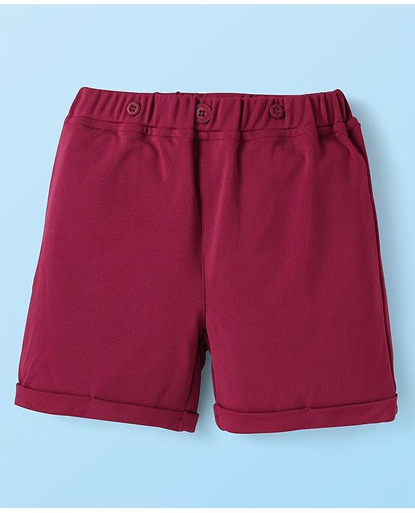 Babyhug Knit Half Sleeves Car Printed Shirt & Shorts Set with Bow & Suspender - Maroon & Light Pink