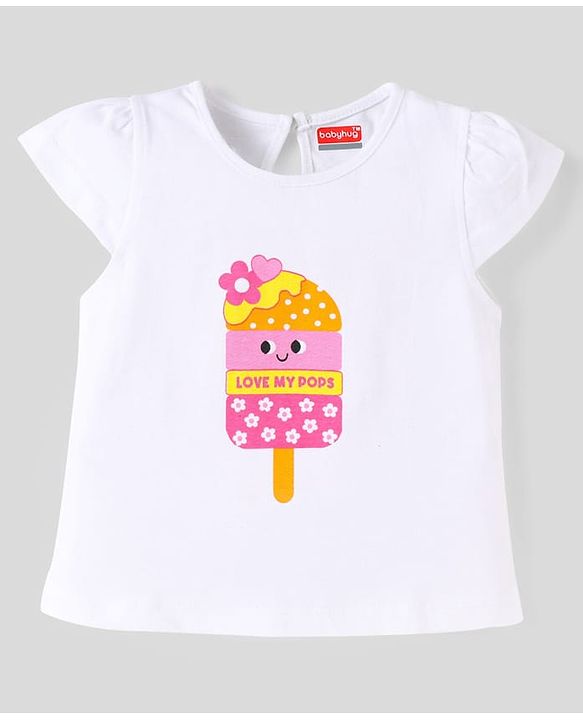 Babyhug Cotton Knit Sleeveless T-Shirts With Floral & Ice- Cream Print Pack Of 3 - Pink Yellow & White