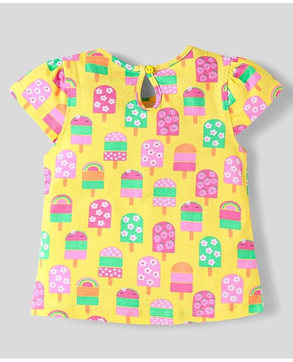Babyhug Cotton Knit Sleeveless T-Shirts With Floral & Ice- Cream Print Pack Of 3 - Pink Yellow & White