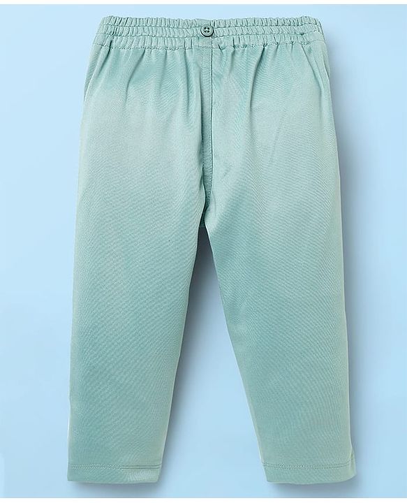 Babyhug Knit Half Sleeves Solid Shirt & Trouser With Bow & Suspender - White & Green