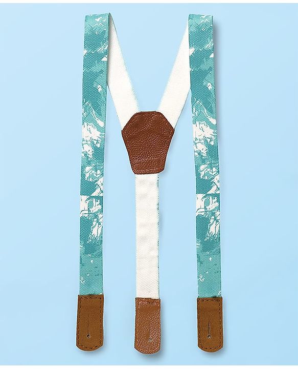 Babyhug Knit Half Sleeves Solid Shirt & Trouser With Bow & Suspender - White & Green