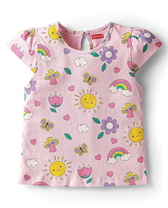 Babyhug Cotton Knit Cap Sleeves T-Shirts with Hearts & Polka Dots Print Pack of 3 - Pink & Lavender