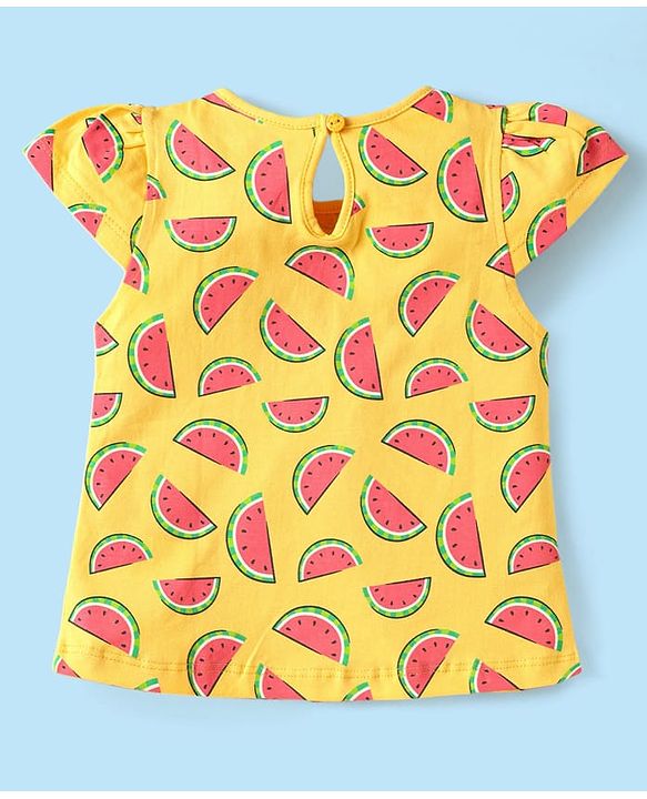 Babyhug Cotton Knit Half Sleeves T-Shirts With Tropical Print Pack Of 3 - Dark Pink Yellow & White