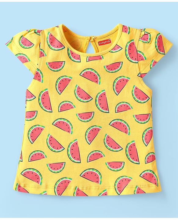 Babyhug Cotton Knit Half Sleeves T-Shirts With Tropical Print Pack Of 3 - Dark Pink Yellow & White
