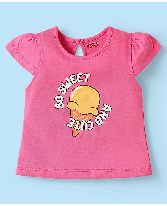 Babyhug Cotton Knit Half Sleeves T-Shirts With Tropical Print Pack Of 3 - Dark Pink Yellow & White