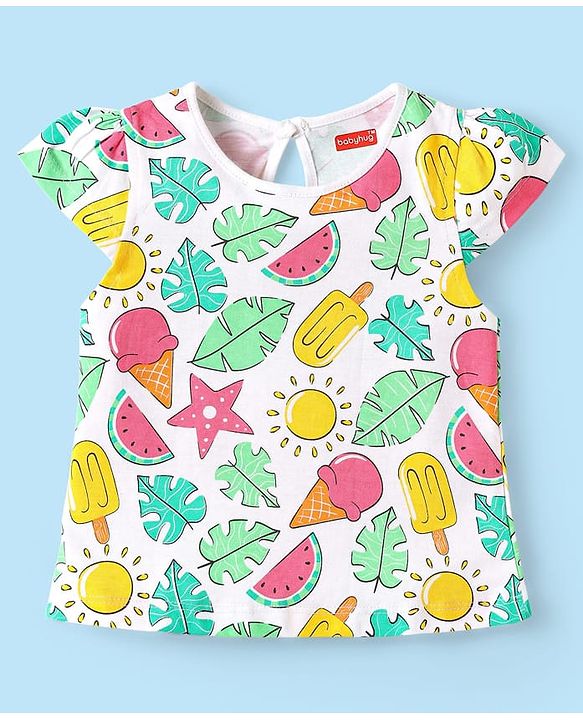 Babyhug Cotton Knit Half Sleeves T-Shirts With Tropical Print Pack Of 3 - Dark Pink Yellow & White