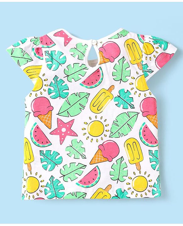 Babyhug Cotton Knit Half Sleeves T-Shirts With Tropical Print Pack Of 3 - Dark Pink Yellow & White