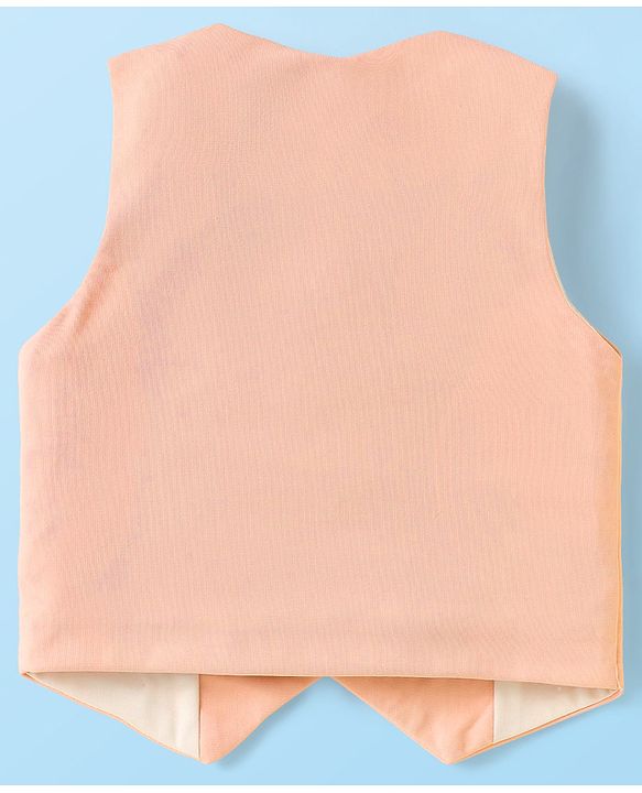 Babyhug Knit Full Sleeves Solid 3 Piece Party Suit With Bow - Peach & White