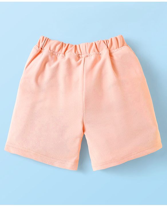 Babyhug Knit Full Sleeves Solid 3 Piece Party Suit With Bow - Peach & White