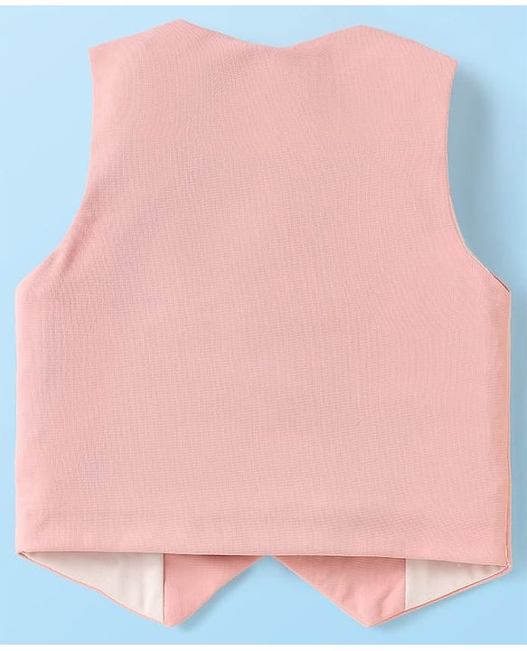 Babyhug Knit Full Sleeves Solid 3 Piece Party Suit With Bow - Peach & White