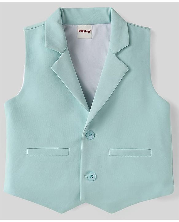 Babyhug Knit Half Sleeves Solid 3 Piece Party Suit With Bow - Mint Green