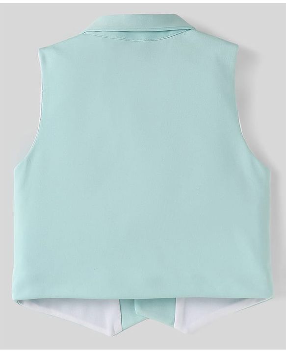 Babyhug Knit Half Sleeves Solid 3 Piece Party Suit With Bow - Mint Green
