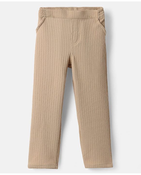 Babyhug Knit Full Sleeves Solid 3 Piece Party Suit With Bow - Beige