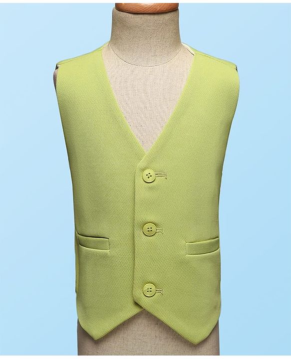 Babyhug Woven Full Sleeves Solid Color 3 Piece Party Suit with Shirt Waistcoat Trousers and Bow - White & Light Green