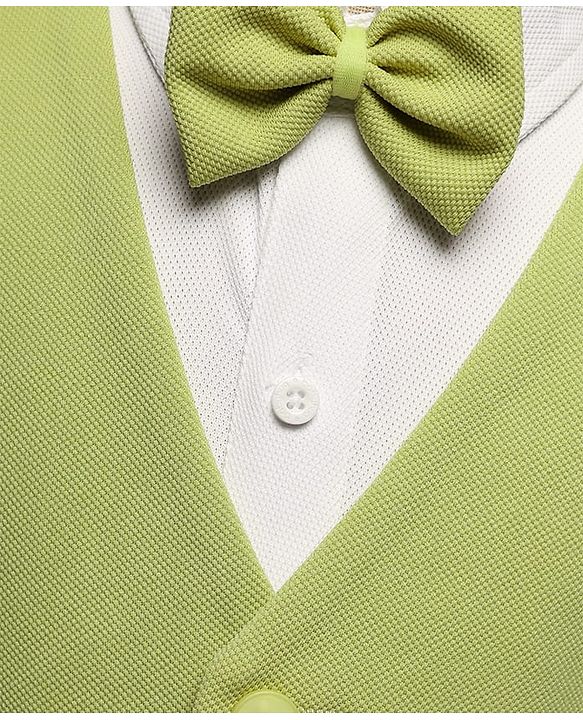 Babyhug Woven Full Sleeves Solid Color 3 Piece Party Suit with Shirt Waistcoat Trousers and Bow - White & Light Green