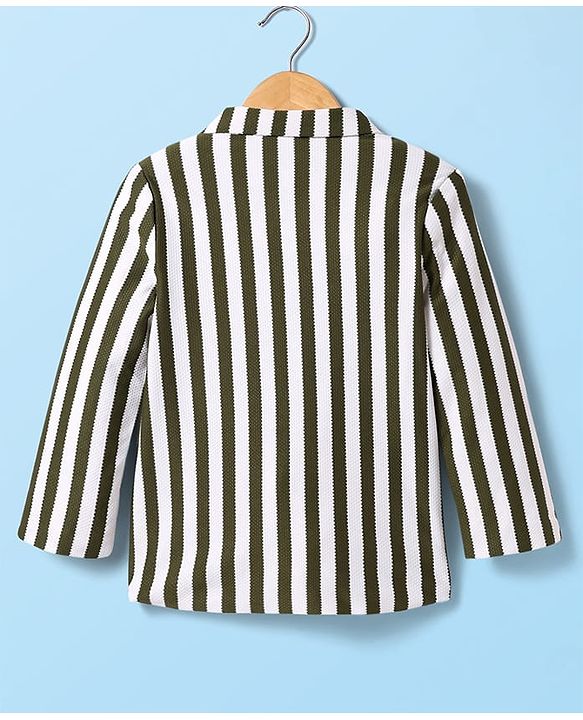 Babyhug Knit Full Sleeves Striped Blazer With NYC Printed T-Shirt - Olive Green & White