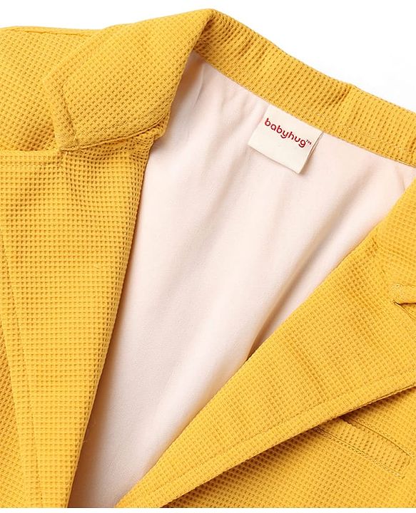 Babyhug Woven Full Sleeves Solid Blazer With Printed T-Shirt - Mustard & Black