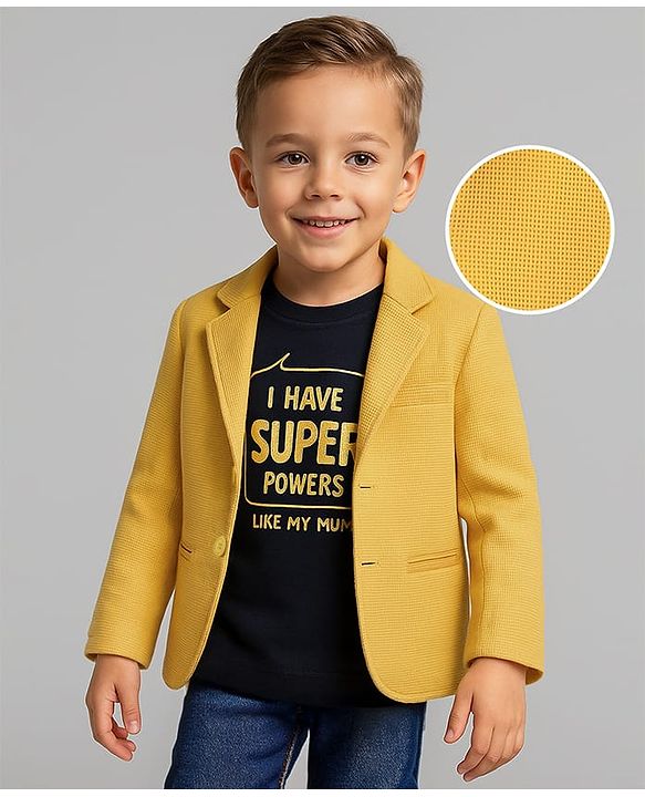 Babyhug Woven Full Sleeves Solid Blazer With Printed T-Shirt - Mustard & Black