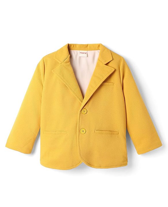 Babyhug Woven Full Sleeves Solid Blazer With Printed T-Shirt - Mustard & Black