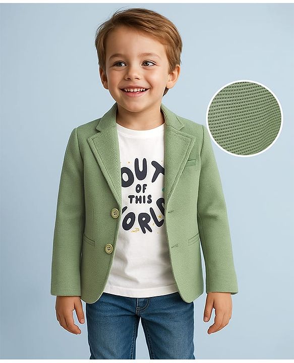 Babyhug Knit Full Sleeves Solid Blazer With Printed T-Shirt - Mint