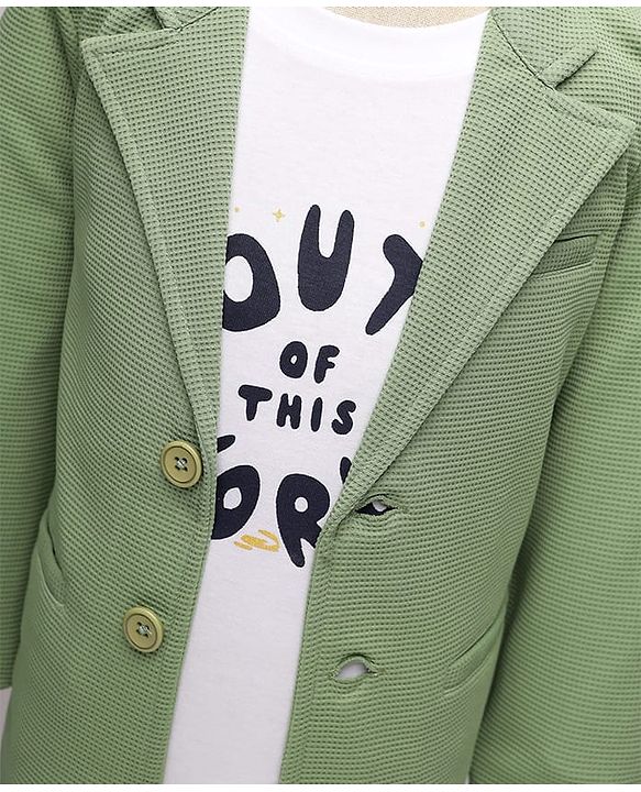 Babyhug Knit Full Sleeves Solid Blazer With Printed T-Shirt - Mint