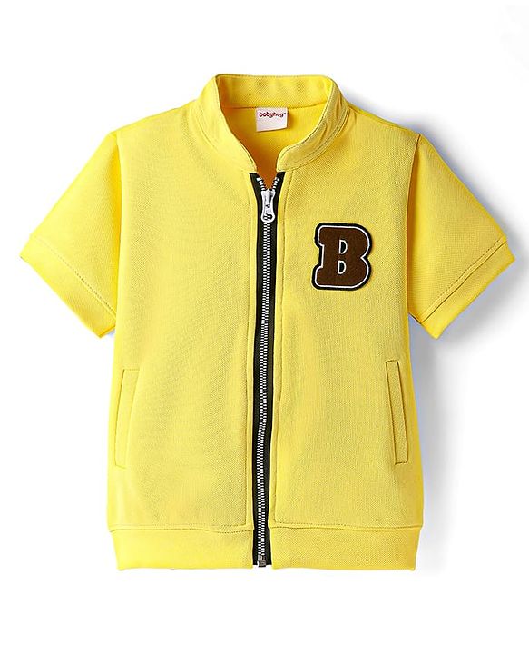 Babyhug Knit Half Sleeves Jacket With Text Printed Inner Tee - Yellow & White