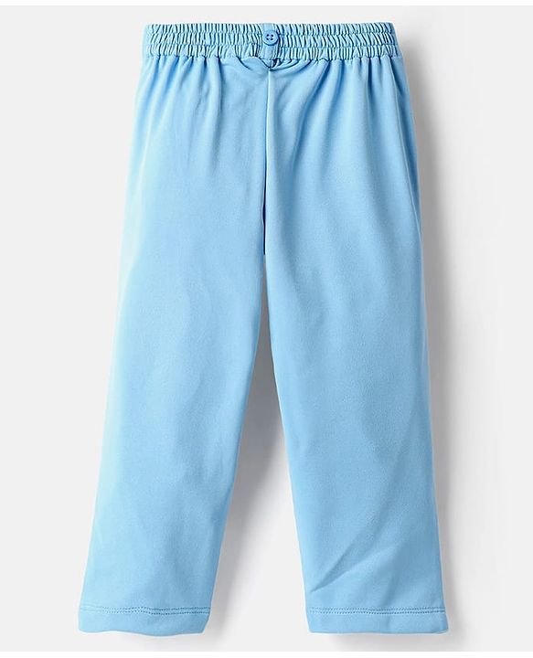 Babyhug Knit Full Sleeves Solid Color Shirt & Trouser with Bow & Suspender Cap - Light Blue & White