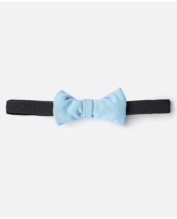 Babyhug Knit Full Sleeves Solid Color Shirt & Trouser with Bow & Suspender Cap - Light Blue & White