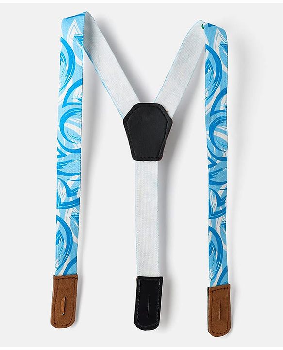 Babyhug Knit Full Sleeves Solid Color Shirt & Trouser with Bow & Suspender Cap - Light Blue & White